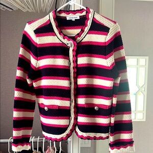 Veronica Beard striped cardigan with silver buttons